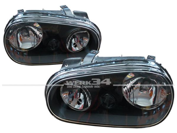 Scheinwerfer GTI-Look, schwarz mit Nebelscheinwerfern, passend für Golf IV