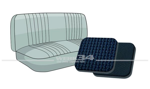 Sitzbezug für Rücksitzbank, Korbmuster blau, passend für Typ 3 Variant 1968-1973