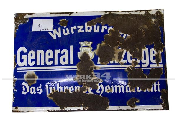Emailleschild Würzburger Anzeiger 390x590mm