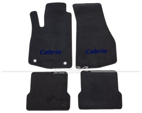 Fußmatten Set, passend für Golf I Cabrio, schwarz - schwarz, Logo "Cabrio" in blau