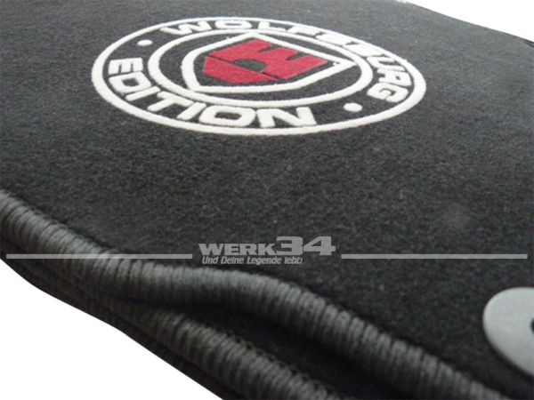 Fußmatten Set, passend für Golf I Cabrio, schwarz - schwarz, Logo "WOB" in grau-rot