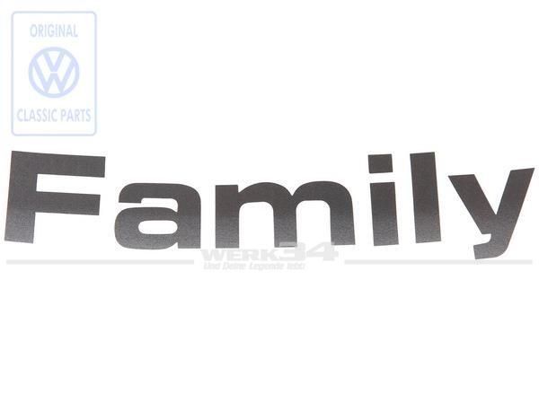 Folien-Schriftzug Family, Anthrazit/silber für Motorhaube, passend für Bus T4