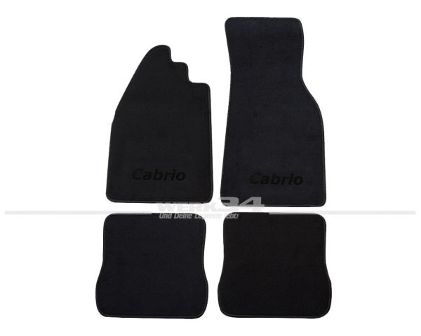 Satz Fußmatten, schwarz-schwarz, passend für Käfer Cabrio 1200/1300, Logo "Cabrio" in schwarz