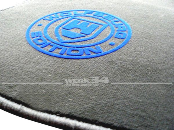 Fußmatten Set, passend für Golf I Cabrio, dunkelgrau - dunkelgrau, Logo "WOB" in blau