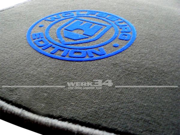 Fußmatten Set, passend für Golf I Cabrio, schwarz - schwarz, Logo "WOB" in blau