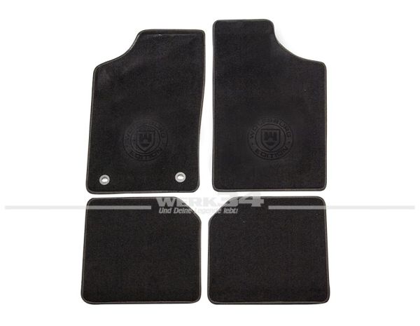 Satz Fußmatten, schwarz-schwarz, passend für Polo I + 86C + 6N, Logo "WOB" in schwarz