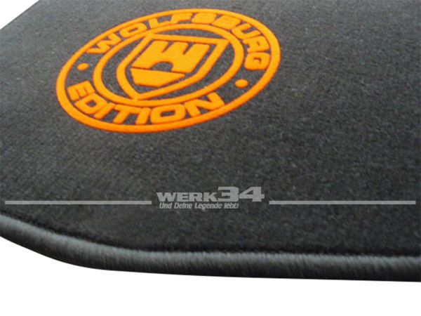 Fußmatten Set, passend für Golf I, schwarz - schwarz, Logo "WOB" in orange