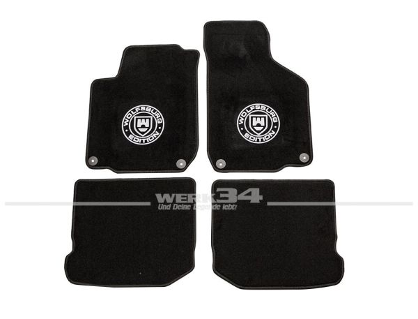 Satz Fußmatten, schwarz-schwarz, passend für Golf IV ab 2004, Logo "WOB" in grau