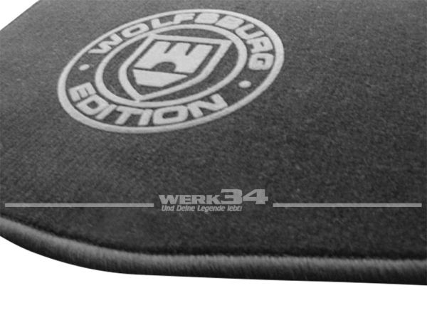 Fußmatten Set, passend für Golf I, schwarz - schwarz, Logo "WOB" in grau
