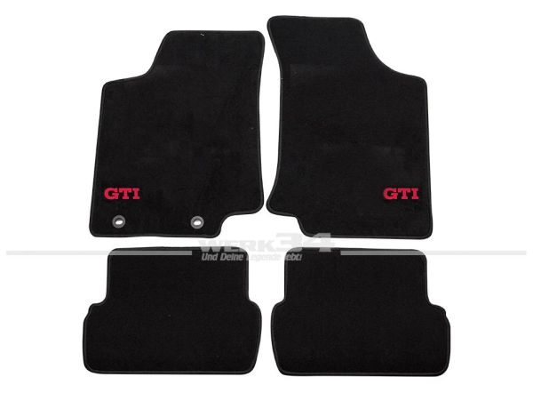 Satz Fußmatten, schwarz-schwarz, passend für Golf III, mit rotem GTI Logo